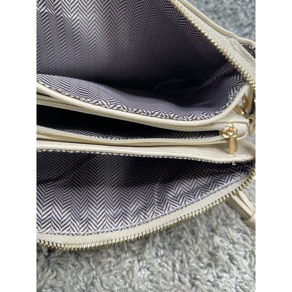 Faux Leather Crossbody Purse Bag Clutch Detachable Strap Small Off White - Picture 10 of 10